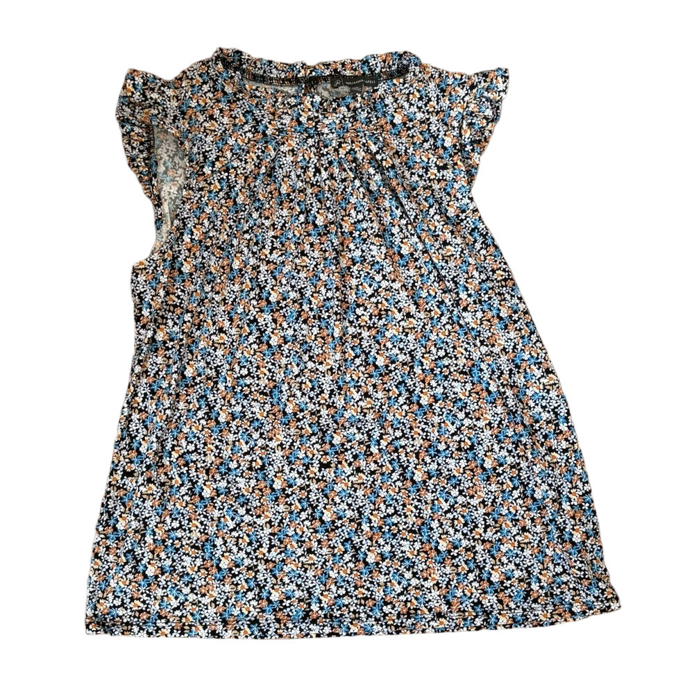 Adrianna Papell Blue and Tan Floral Blouse
